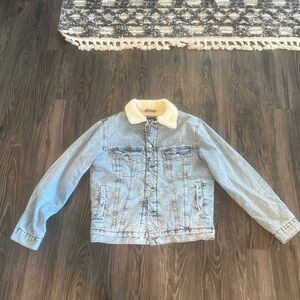 Zara Sherpa Blue Denim Jean Jacket in Large